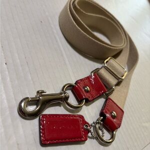 Coach Beige Canvas Strap with Red Patent Leather Accents